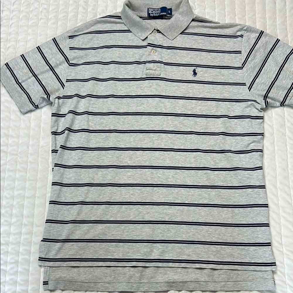 Men’s Polo by Ralph Lauren Gray Striped Shirt - Size Large